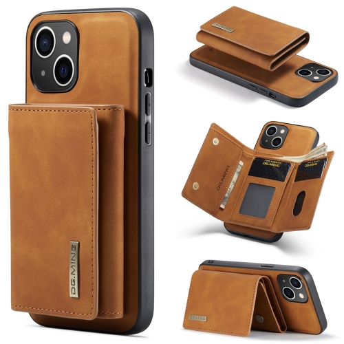 

For iPhone 15 DG.MING M1 Series 3-Fold Multi Card Wallet Leather Phone Case(Brown)