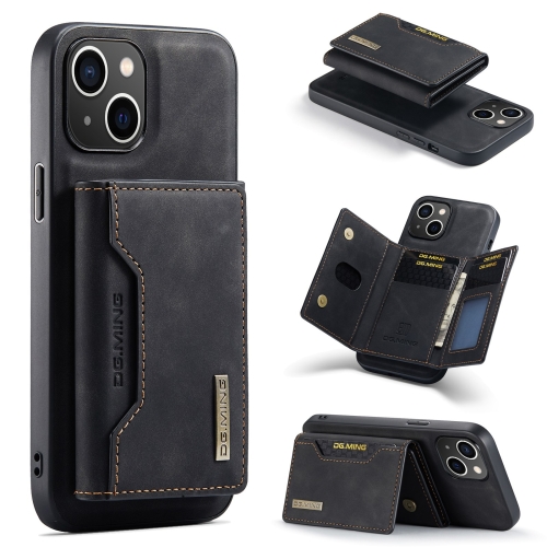 

For iPhone 15 DG.MING M2 Series 3-Fold Card Bag Wallet Leather Phone Case(Black)
