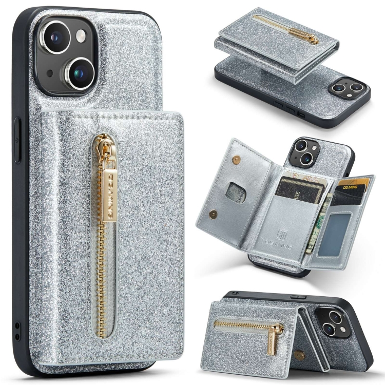 For iPhone 15 Plus DG.MING M3 Series Glitter Powder Card Bag Leather Phone Case(Silver)
For iPhone 15 Plus DG.MING M3 Series Glitter Powder Card Bag Leather Phone Case(Silver)