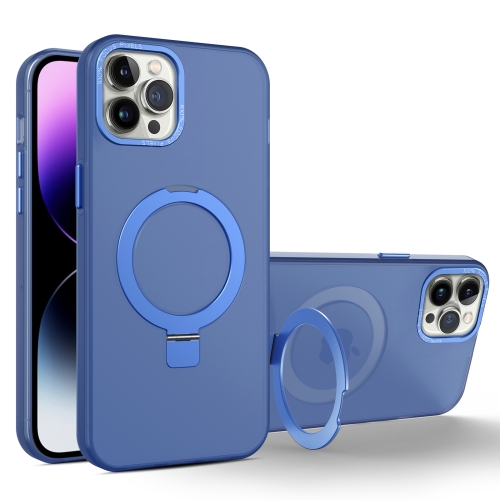 

For iPhone 11 Pro Max MagSafe Metal Holder Frosted Translucent Phone Case(Royal Blue)