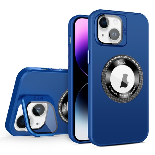 

For iPhone 15 Plus Skin Feel Magnifier MagSafe Lens Holder Phone Case(Royal Blue)