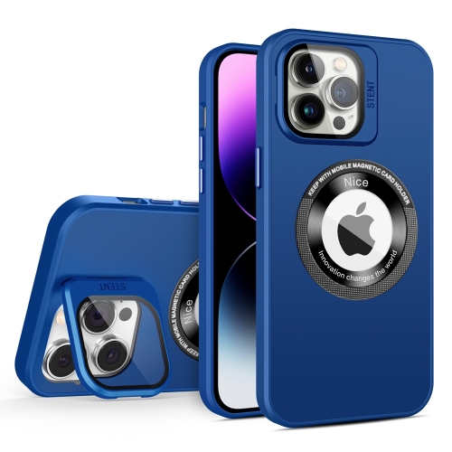 

For iPhone 14 Pro Max Skin Feel Magnifier MagSafe Lens Holder Phone Case(Royal Blue)