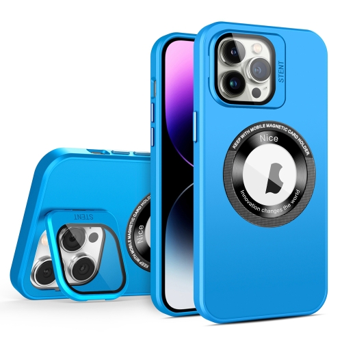 

For iPhone 13 Pro Skin Feel Magnifier MagSafe Lens Holder Phone Case(Light Blue)