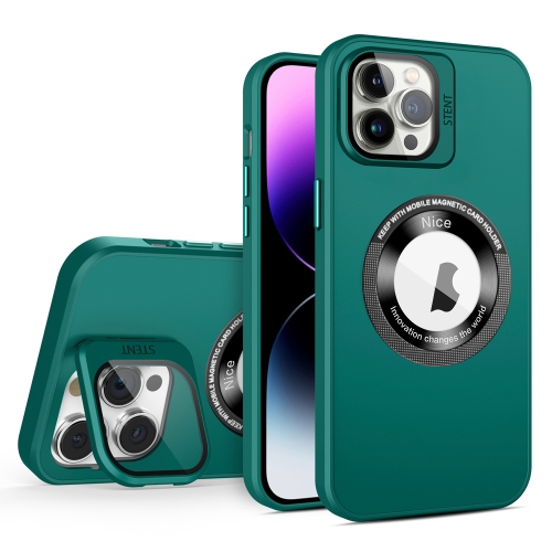 

For iPhone 12 Pro Skin Feel Magnifier MagSafe Lens Holder Phone Case(Dark Green)