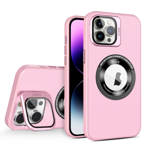 

For iPhone 12 Pro Max Skin Feel Magnifier MagSafe Lens Holder Phone Case(Pink)