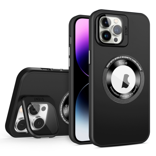 

For iPhone 12 Pro Max Skin Feel Magnifier MagSafe Lens Holder Phone Case(Black)