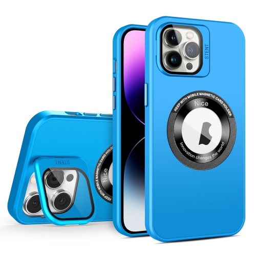 

For iPhone 12 Pro Max Skin Feel Magnifier MagSafe Lens Holder Phone Case(Light Blue)