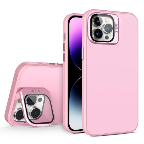 

For iPhone 12 Pro Max Skin Feel Lens Holder PC + TPU Phone Case(Pink)
