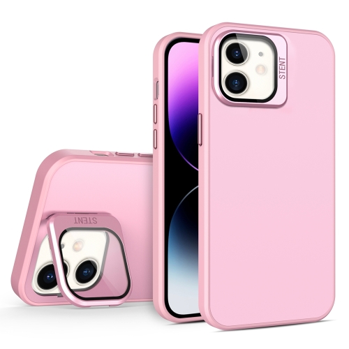 

For iPhone 11 Skin Feel Lens Holder PC + TPU Phone Case(Pink)