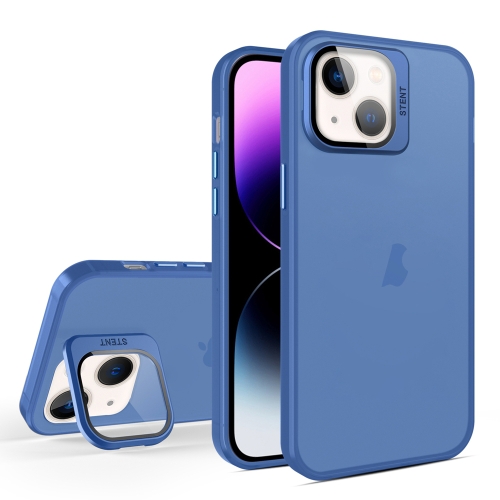 

For iPhone 15 Plus Skin Feel Lens Holder Translucent Phone Case(Royal Blue)