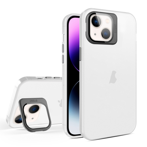 

For iPhone 15 Skin Feel Lens Holder Translucent Phone Case(White)