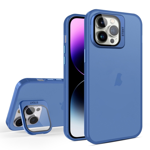 

For iPhone 14 Pro Skin Feel Lens Holder Translucent Phone Case(Royal Blue)
