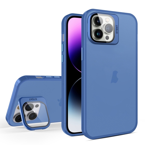 

For iPhone 12 Pro Max Skin Feel Lens Holder Translucent Phone Case(Royal Blue)