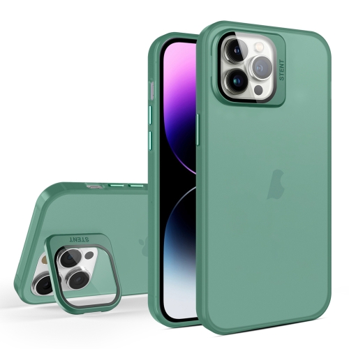 

For iPhone 12 Pro Max Skin Feel Lens Holder Translucent Phone Case(Green)