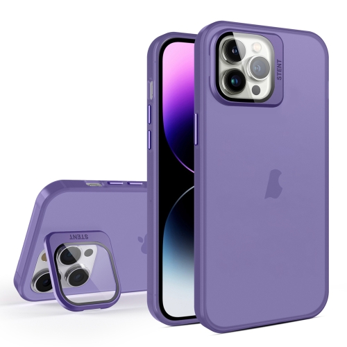 

For iPhone 12 Pro Skin Feel Lens Holder Translucent Phone Case(Dark Purple)