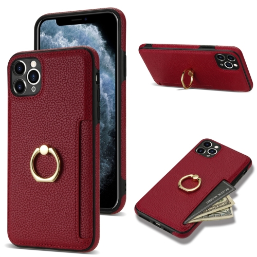 

For iPhone 11 Pro Ring Card Litchi Leather Back Phone Case(Red)