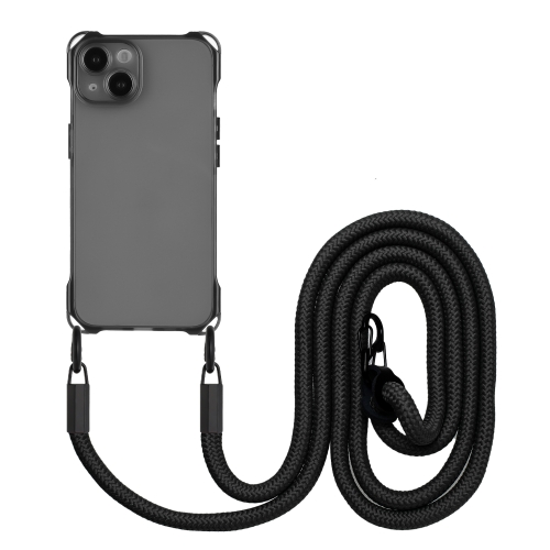 

For iPhone 14 Plus Four-corner Shockproof TPU Phone Case with Lanyard(Black)