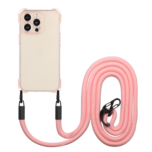 

For iPhone 14 Pro Max Four-corner Shockproof TPU Phone Case with Lanyard(Pink)