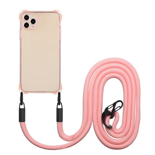 

For iPhone 11 Pro Max Four-corner Shockproof TPU Phone Case with Lanyard(Pink)