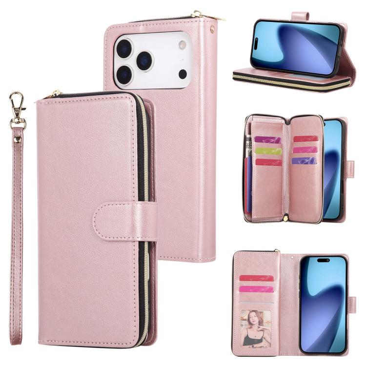 For iPhone 17 Pro Max 9 Card Slots Zipper Wallet Bag Leather Phone Case(Rose Gold)
For iPhone 17 Pro Max 9 Card Slots Zipper Wallet Bag Leather Phone Case(Rose Gold)