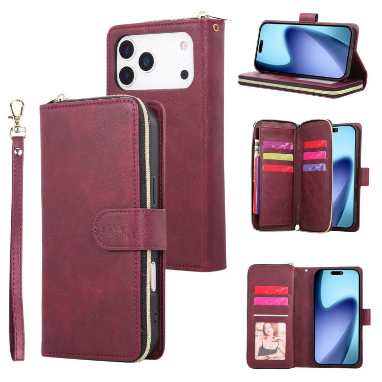 For iPhone 17 Pro 9 Card Slots Zipper Wallet Bag Leather Phone Case(Wine Red)
For iPhone 17 Pro 9 Card Slots Zipper Wallet Bag Leather Phone Case(Wine Red)