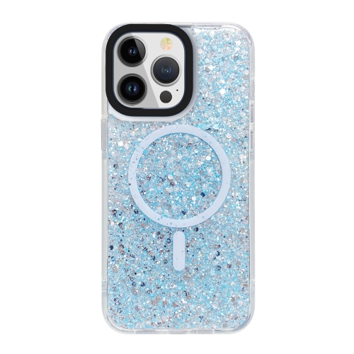

For iPhone 15 Pro Max Gold Armor MagSafe Glitter Epoxy Phone Case(Blue)