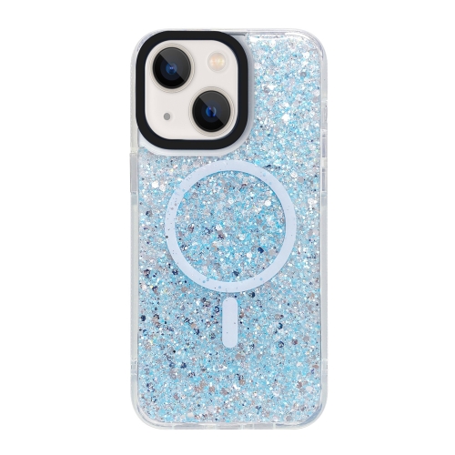 

For iPhone 15 Plus Gold Armor MagSafe Glitter Epoxy Phone Case(Blue)