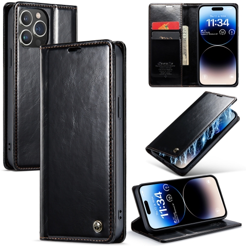 

For iPhone 15 Pro CaseMe 003 Crazy Horse Texture Leather Phone Case(Black)