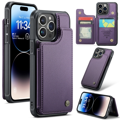 

For iPhone 14 Pro CaseMe C22 Card Slots Holder RFID Anti-theft Phone Case(Purple)