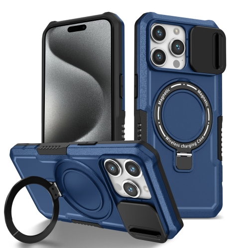 

For iPhone 15 Pro Sliding Camshield Magsafe Holder TPU Hybrid PC Phone Case(Royal Blue)
