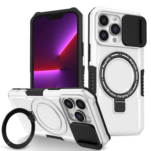 

For iPhone 13 Pro Sliding Camshield Magsafe Holder TPU Hybrid PC Phone Case(Black White)