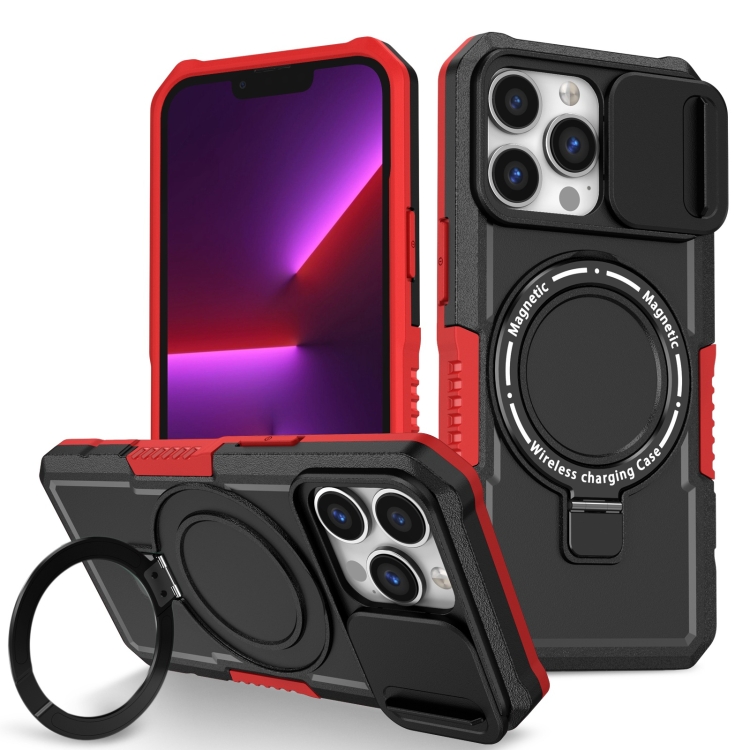 For iPhone 13 Pro Sliding Camshield MagSafe Holder TPU Hybrid PC Phone Case(Black Red)
For iPhone 13 Pro Sliding Camshield MagSafe Holder TPU Hybrid PC Phone Case(Black Red)