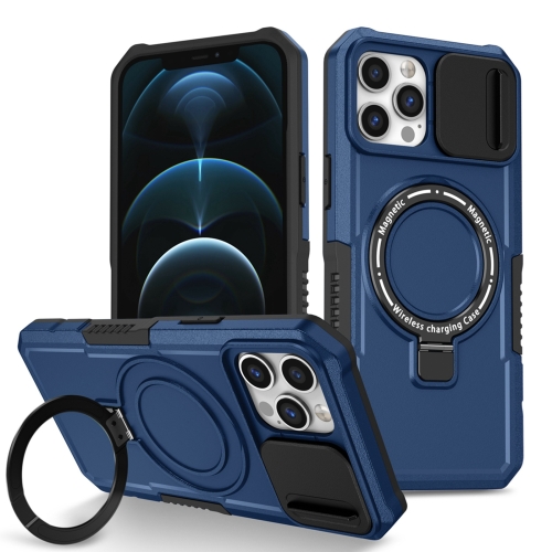 

For iPhone 12 Pro Max Sliding Camshield Magsafe Holder TPU Hybrid PC Phone Case(Royal Blue)
