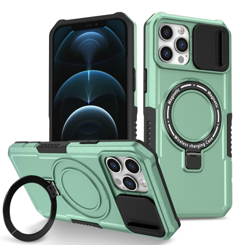 

For iPhone 12 Pro Max Sliding Camshield Magsafe Holder TPU Hybrid PC Phone Case(Light Blue)