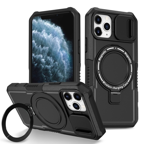 

For iPhone 11 Pro Sliding Camshield Magsafe Holder TPU Hybrid PC Phone Case(Black)