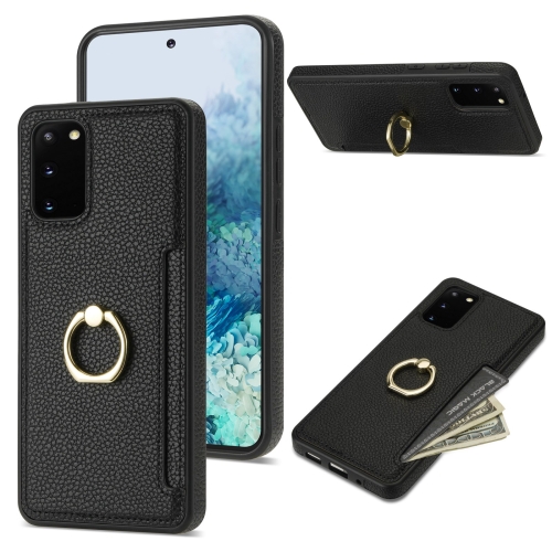 

For Samsung Galaxy S20+ Ring Card Litchi Leather Back Phone Case(Black)