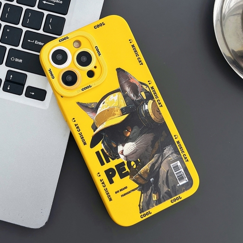 

For iPhone 15 Pro Liquid Angel Eyes Little Black Cat TPU Phone Case(Yellow)