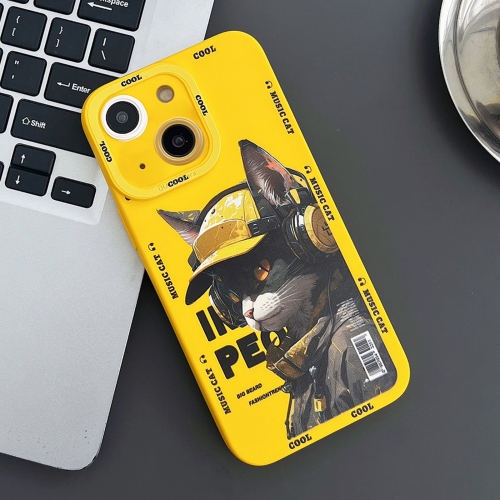 

For iPhone 15 Plus Liquid Angel Eyes Little Black Cat TPU Phone Case(Yellow)