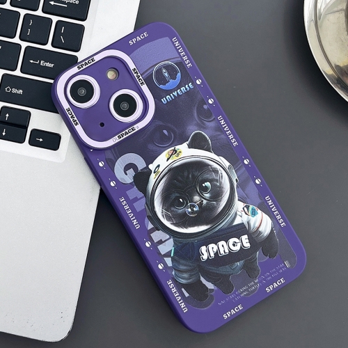 

For iPhone 15 Liquid Angel Eyes Little Black Cat TPU Phone Case(Purple)