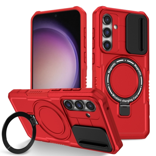 

For Samsung Galaxy S23 FE 5G Sliding Camshield Magsafe Holder TPU Hybrid PC Phone Case(Red)