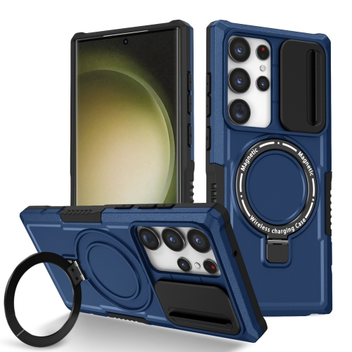 

For Samsung Galaxy S23 Ultra 5G Sliding Camshield Magsafe Holder TPU Hybrid PC Phone Case(Royal Blue)