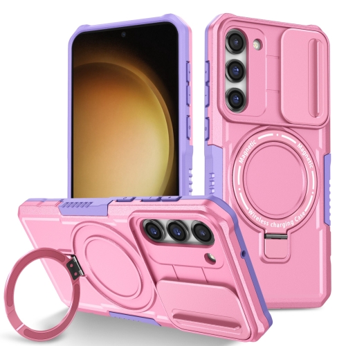 

For Samsung Galaxy S23 5G Sliding Camshield Magsafe Holder TPU Hybrid PC Phone Case(Purple Pink)