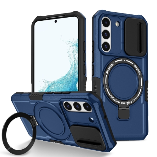

For Samsung Galaxy S22 5G Sliding Camshield Magsafe Holder TPU Hybrid PC Phone Case(Royal Blue)
