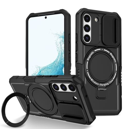 

For Samsung Galaxy S22 5G Sliding Camshield Magsafe Holder TPU Hybrid PC Phone Case(Black)