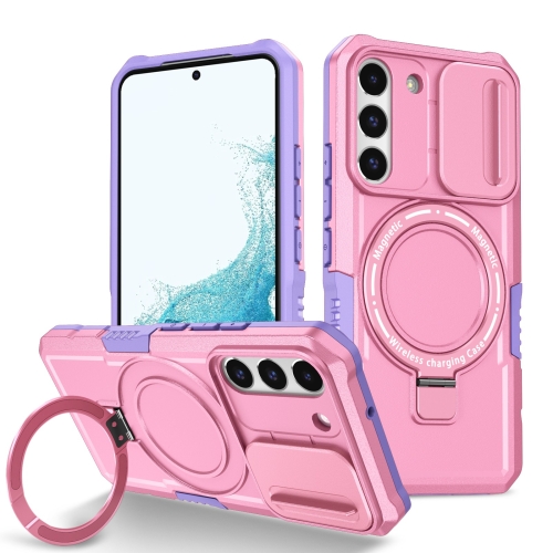 

For Samsung Galaxy S22 5G Sliding Camshield Magsafe Holder TPU Hybrid PC Phone Case(Purple Pink)