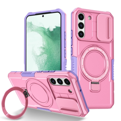 

For Samsung Galaxy S22+ 5G Sliding Camshield Magsafe Holder TPU Hybrid PC Phone Case(Purple Pink)