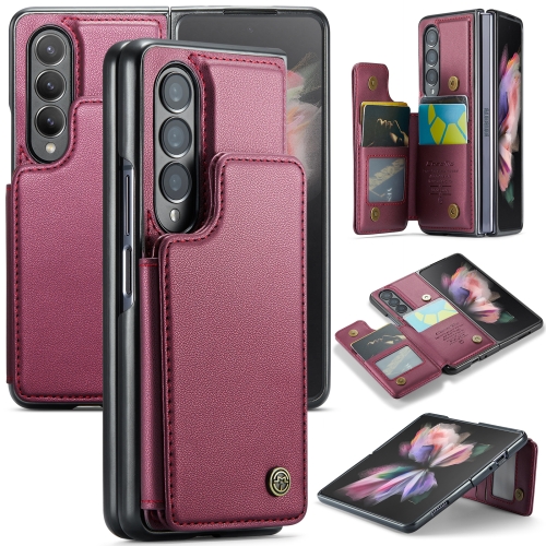

For Samsung Galaxy Z Fold3 5G CaseMe C22 PC+TPU Business Style RFID Anti-theft Leather Phone Case(Wine Red)