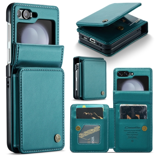 

For Samsung Galaxy Z Flip5 CaseMe C22 PC+TPU Business Style RFID Anti-theft Leather Phone Case(Blue Green)