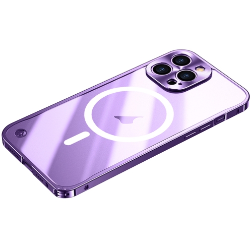 

For iPhone 15 Pro Metal Frame Frosted PC Shockproof MagSafe Case(Purple)