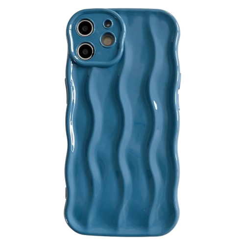 

For iPhone 12 Wave Texture Bright TPU Phone Case(Sea Blue)